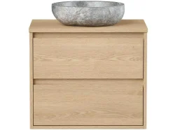 Badkamermeubel Met Opzetwastafel Van Steen - Eikenfineer - 60 Cm - Milipam