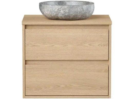 Badkamermeubel Met Opzetwastafel Van Steen - Eikenfineer - 60 Cm - Milipam