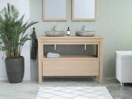 Badkamermeubel Met Opzetwastafel Van Steen - Eikenfineer - 120 Cm - Cosmoti
