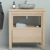 Badkamermeubel Met Wastafel Van Steen - Eiken Fineer - 80 Cm - Cosmoti