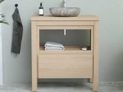 Badkamermeubel Met Wastafel Van Steen - Eiken Fineer - 80 Cm - Cosmoti