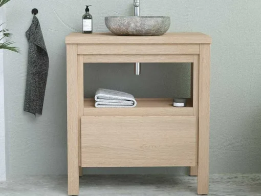 Badkamermeubel Met Wastafel Van Steen - Eiken Fineer - 80 Cm - Cosmoti
