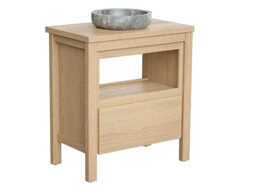 Badkamermeubel Met Wastafel Van Steen - Eiken Fineer - 80 Cm - Cosmoti