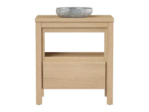 Badkamermeubel Met Wastafel Van Steen - Eiken Fineer - 80 Cm - Cosmoti