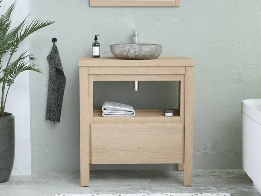 Badkamermeubel Met Wastafel Van Steen - Eiken Fineer - 80 Cm - Cosmoti