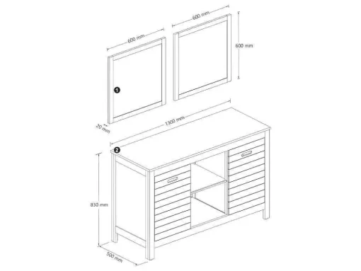 Badkamermeubel Van Acaciahout Met Dubbele Wastafel En Spiegels - 130 Cm - Pulukan