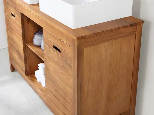 Badkamermeubel Van Acaciahout Met Dubbele Wastafel En Spiegels - 130 Cm - Pulukan