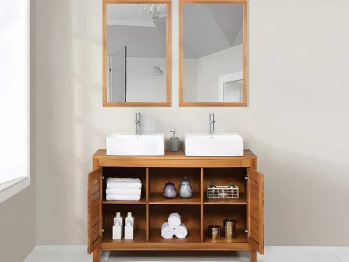 Badkamermeubel Van Acaciahout Met Dubbele Wastafel En Spiegels - 130 Cm - Pulukan