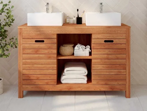 Badkamermeubel Van Acaciahout Met Enkele Wastafel - 130 Cm - Pulukan