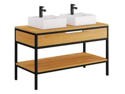 Badkamermeubel Van Licht Teakhout En Metaal Met Dubbele Wastafel - 120 Cm - Tukad