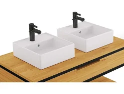 Badkamermeubel Van Licht Teakhout En Metaal Met Dubbele Wastafel - 120 Cm - Tukad