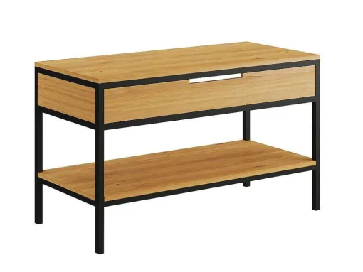 Badkamermeubel Van Licht Teakhout En Metaal Met Dubbele Wastafel - 120 Cm - Tukad