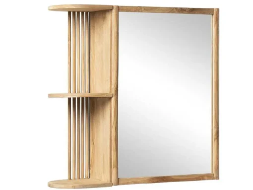 Badkamerwandkast Van Teak Met Spiegel En Nissen - Naturel - Cimahi