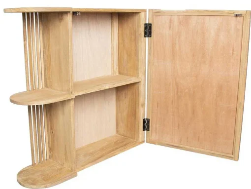 Badkamerwandkast Van Teak Met Spiegel En Nissen - Naturel - Cimahi