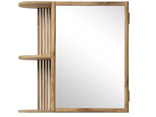 Badkamerwandkast Van Teak Met Spiegel En Nissen - Naturel - Cimahi