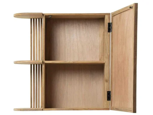 Badkamerwandkast Van Teak Met Spiegel En Nissen - Naturel - Cimahi