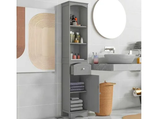 Badkamerzuil - H 170 Cm - Met 1 Lade En Verstelbare Planken - Grijs