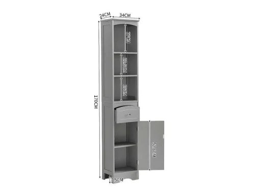 Badkamerzuil - H 170 Cm - Met 1 Lade En Verstelbare Planken - Grijs