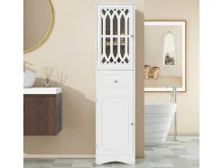 Badkamerzuil Met 2 Deuren En 1 Lade - Verstelbare Planken - Wit - 42 X 36 X 162,5 Cm