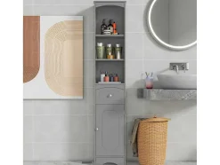 Badkamerzuil Met 1 Lade En 5 Verstelbare Planken - Grijs - 34 X 24 X 170 Cm