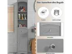 Badkamerzuil Met 1 Lade En 5 Verstelbare Planken - Grijs - 34 X 24 X 170 Cm