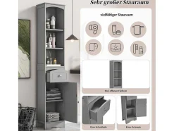 Badkamerzuil Met 1 Lade En 5 Verstelbare Planken - Grijs - 34 X 24 X 170 Cm