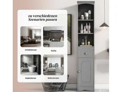 Badkamerzuil Met 1 Lade En 5 Verstelbare Planken - Grijs - 34 X 24 X 170 Cm