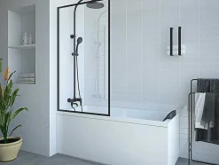 Badscherm In Industriele Stijl Zwart Mat - 80 X 140 Cm - Gehard Glas - Bradenton