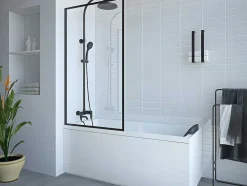 Badscherm In Industriele Stijl Zwart Mat - 70 X 140 Cm - Gehard Glas - Bradenton