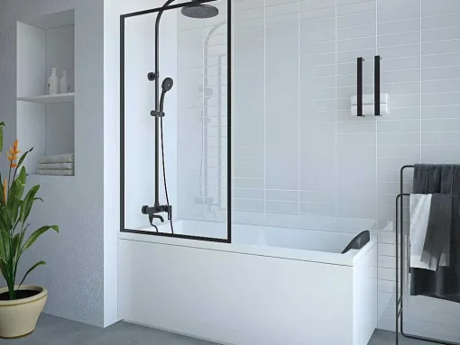 Badscherm In Industriele Stijl Zwart Mat - 70 X 140 Cm - Gehard Glas - Bradenton