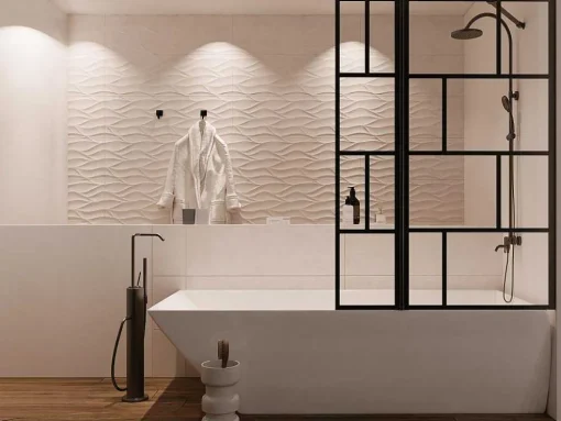 Badscherm In Industriele Stijl Met Beweegbaar Deel - 100 X 140 Cm - Obelini