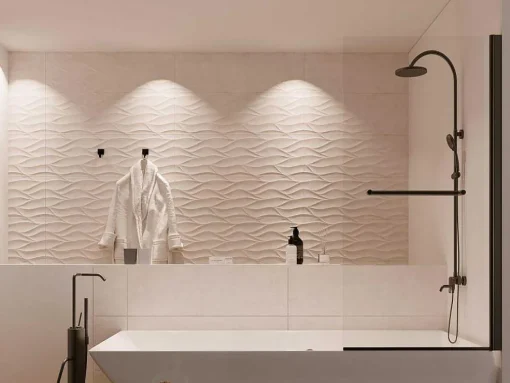 Badscherm Met Matzwarte Metalen Handdoekenrek In Industriele Stijl - 70 X 140 Cm - Tobin
