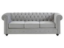 Bankstel Chesterfield - Fluweel - Lichtgrijs