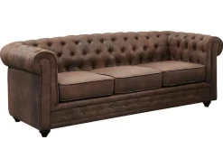 Bankstel En Fauteuil Chesterfield Van Microvezel Met Vintage Look