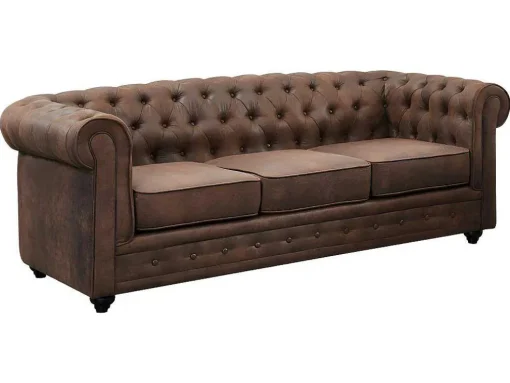 Bankstel En Fauteuil Chesterfield Van Microvezel Met Vintage Look