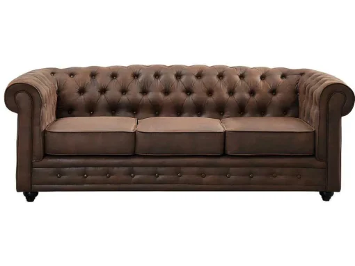 Bankstel En Fauteuil Chesterfield Van Microvezel Met Vintage Look