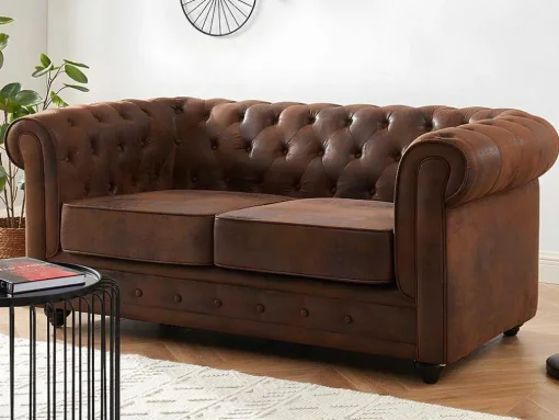 Bankstel En Fauteuil Chesterfield Van Microvezel Met Vintage Look