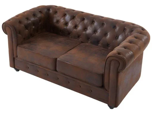 Bankstel En Fauteuil Chesterfield Van Microvezel Met Vintage Look