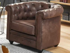 Bankstel En Fauteuil Chesterfield Van Microvezel Met Vintage Look