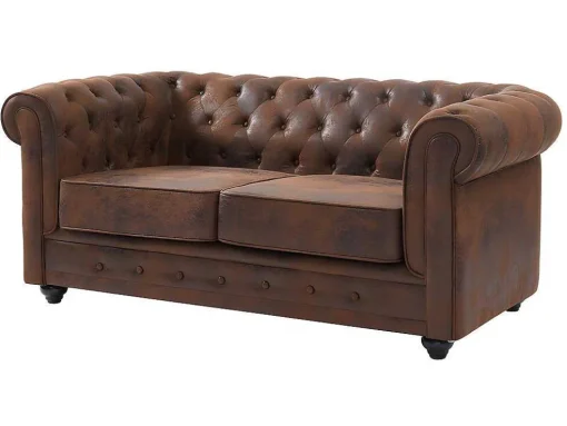 Bankstel En Fauteuil Chesterfield Van Microvezel Met Vintage Look