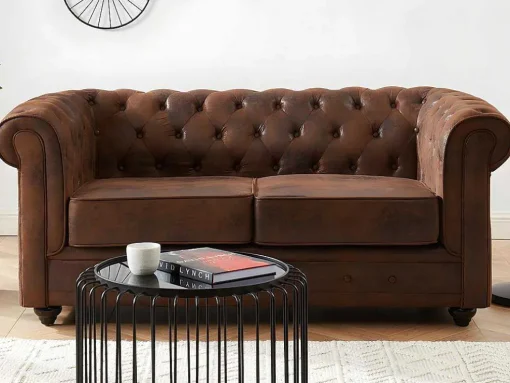 Bankstel En Fauteuil Chesterfield Van Microvezel Met Vintage Look