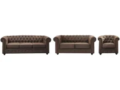 Bankstel En Fauteuil Chesterfield Van Microvezel Met Vintage Look