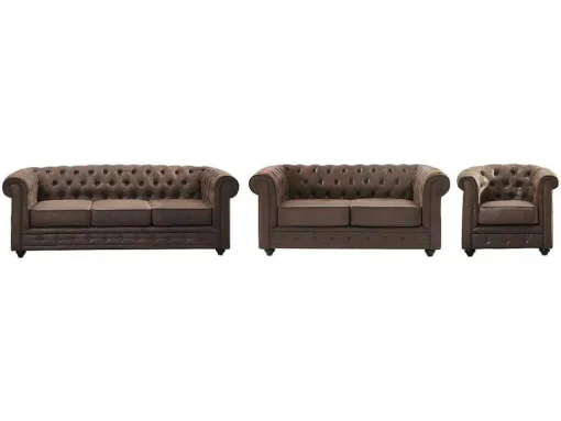 Bankstel En Fauteuil Chesterfield Van Microvezel Met Vintage Look