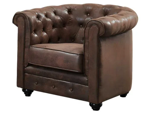Bankstel En Fauteuil Chesterfield Van Microvezel Met Vintage Look