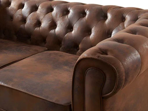 Bankstel En Fauteuil Chesterfield Van Microvezel Met Vintage Look