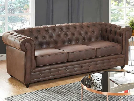 Bankstel En Fauteuil Chesterfield Van Microvezel Met Vintage Look
