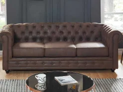 Bankstel En Fauteuil Chesterfield Van Microvezel Met Vintage Look