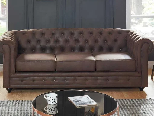 Bankstel En Fauteuil Chesterfield Van Microvezel Met Vintage Look