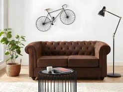 Bankstel En Fauteuil Chesterfield Van Microvezel Met Vintage Look