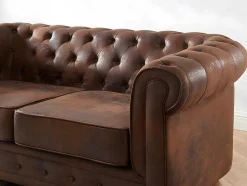 Bankstel En Fauteuil Chesterfield Van Microvezel Met Vintage Look